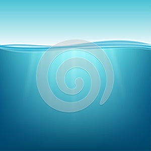 Underwater ocean. Water surface. Natural background. Vector stock illustration