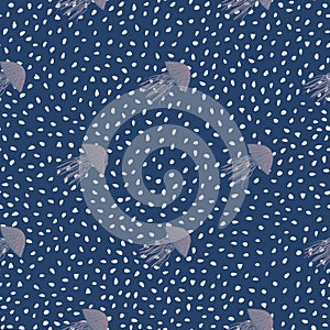 Underwater plankton seamless pattern. Creative aqua print with navy dark colored background and dots