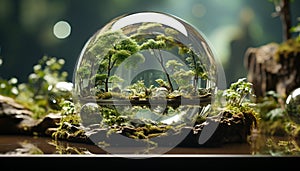 Underwater plant growth reflects nature beauty in a transparent sphere generated by AI