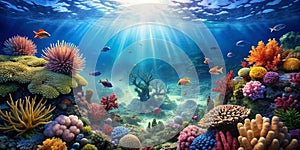 Underwater Plants Light Reflects Corals Reef Nature Ocean Sea Aquatic Life Marine Shoal Generative By AI photo