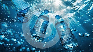 The underwater plastic bottles. AI generated photo