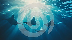 Underwater Rays Swimming in Sunlight