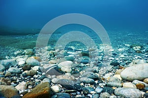 Underwater Rocks and Pebbles on the Seabed