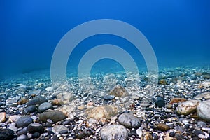 Underwater Rocks and Pebbles on the Seabed