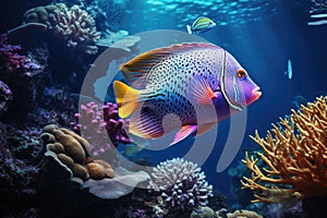 Underwater scene with colorful tropical fish and corals. Underwater world, Tropical fish on coral reef in ocean. Underwater scene