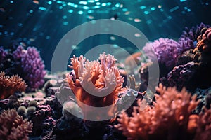 an underwater scene of corals and sea anemones