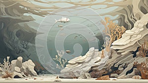 Underwater Scene With Fish And Corals: Detailed Illustration In Neoclassical Style photo