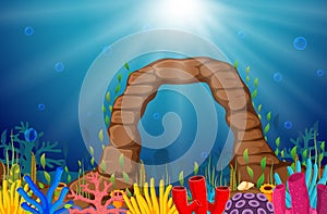 Underwater scene with tropical coral reef