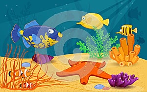 Underwater scene with tropical fish and coral