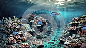 Underwater scene with tropical fish on coral reef