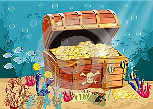 Underwater scenery with a treasure chest