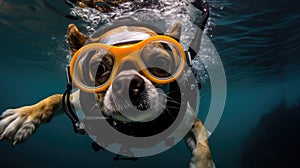 underwater scuba diving dog