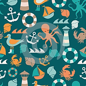 Underwater sea creatures seamless pattern