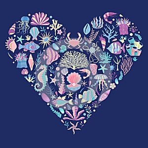 Underwater Sea Life in Heart Shape