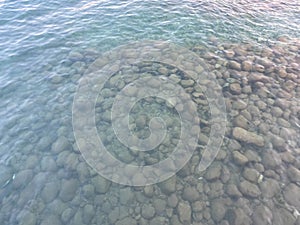 Underwater sea stones. sea water and pebbles