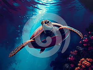 Underwater sea turtle