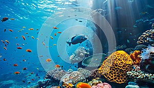 The underwater sea world, deepsea animals and the marine ecosystem. photo