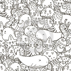 Underwater seamless pattern for coloring book