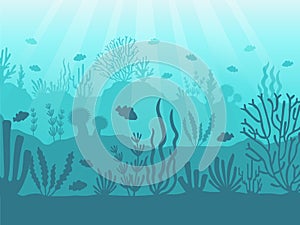 Underwater seascape. Ocean coral reef, deep sea bottom and swimming under water. Marine corals background vector