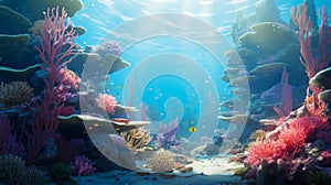 Underwater seascape with vivid coral reef. Concept of snorkeling spots, aquatic ecosystems, sea conservation, marine