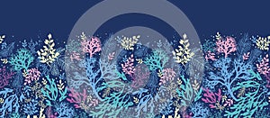 Underwater seaweed horizontal seamless pattern