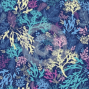 Underwater seaweed seamless pattern background