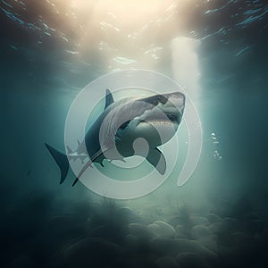 Underwater Shark In Ocean. Generative AI