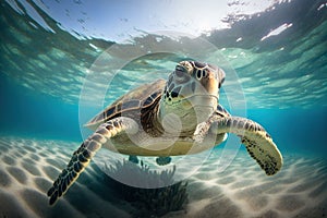 Underwater shot of sea green turtle