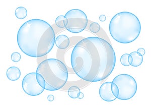 Underwater sparkling oxygen blue bubbles in fizzing water.