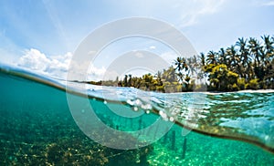 Underwater split shot of the sea weed garden