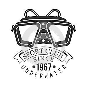 Underwater sport club since 1967 vintage logo. Black and white vector Illustration