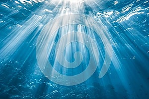 Underwater Sun Rays, Deep Water Sunlight, Under Sea Sunbeams Background, Blue Ocean Bottom