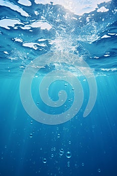 An underwater surface showing high water, waves and bubbles, in the style of clean lines, pure forms, fashwave photo