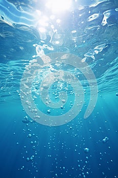 An underwater surface showing high water, waves and bubbles, in the style of clean lines, pure forms, fashwave photo
