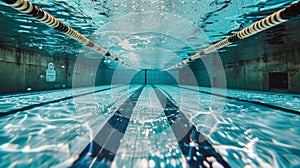 Underwater Swimming Pool With Long Line of Lanes