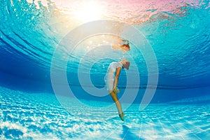 Underwater swimming and reflection in water