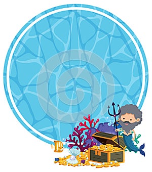 Underwater Template with Merman and Treasure