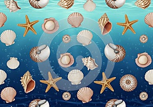 Underwater-themed design featuring an assortment of seashells,