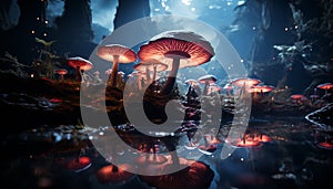 The underwater toadstool adds beauty to the uncultivated forest generated by AI