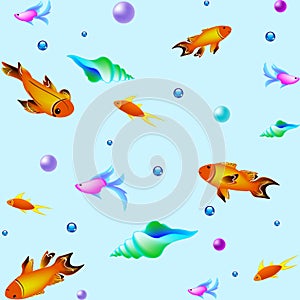 Underwater vector pattern with fishes. Sea texture
