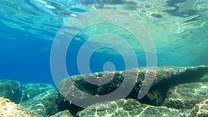 Underwater view of Alghero rocky sea bed. Sardinia