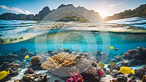 Underwater view of coral reef and tropical fish