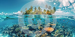 Underwater View of Coral Reef With Tropical Trees