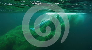 Underwater view of green algae formation