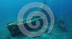 Sunken warship underwater