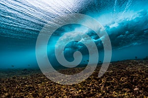 Underwater view of an ocean wave