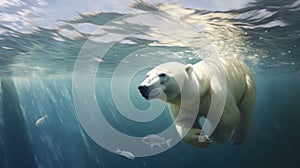 Underwater View of Polar Bear Swimming with Fish