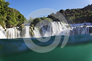 Underwater view of Skradinski buk waterfall