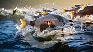 Underwater View of Spawning Salmon in River