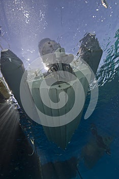 Underwater view of a speed boat